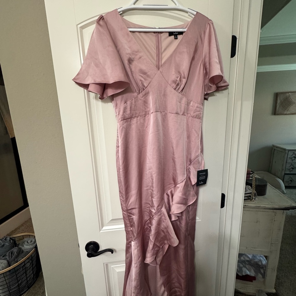 Lulu's Blush Asymmetrical Flutter Sleeve Dress